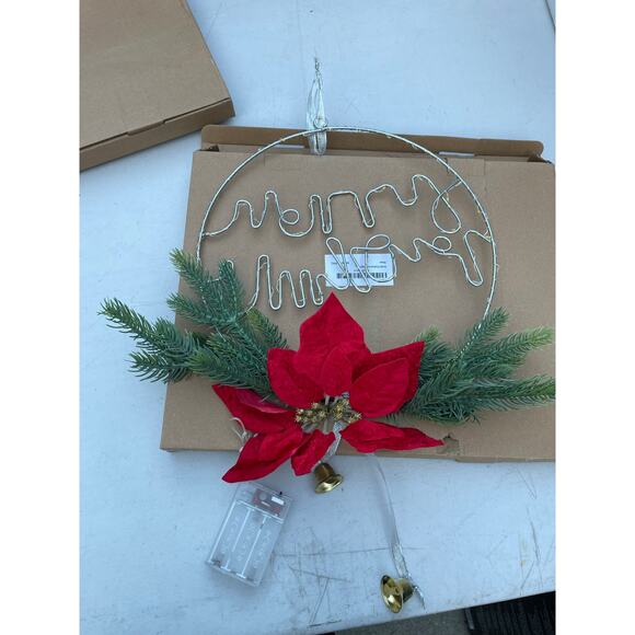 Chritmas Metal Wreath Round Hanging 12'' with LED Lights - Picture 2 of 2